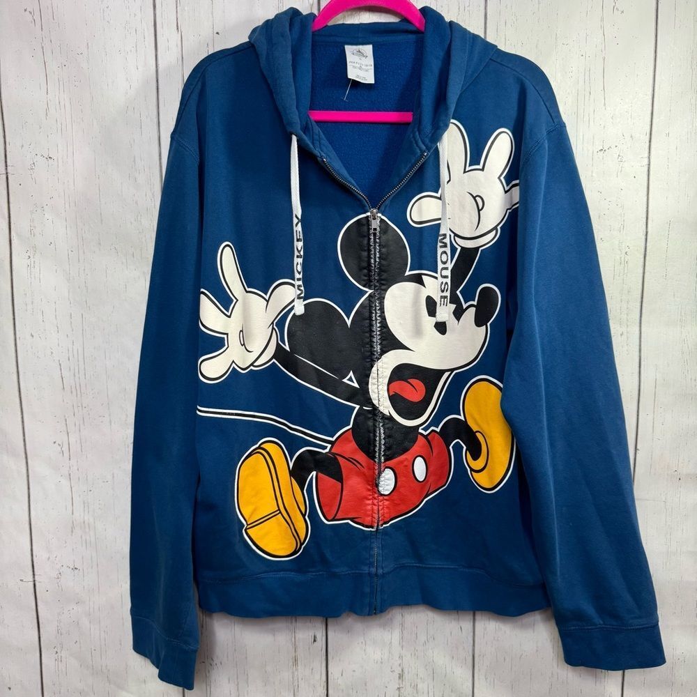 Disney Parks Blue Mickey Mouse Zip Up Hoodie Sweatshirt XL Disneycore Streetwear